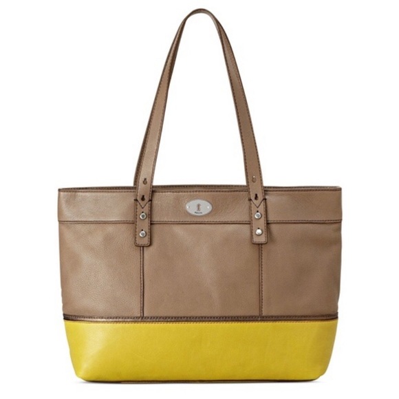 Fossil Taupe/Tan Leather Tote - Picture 3 of 17